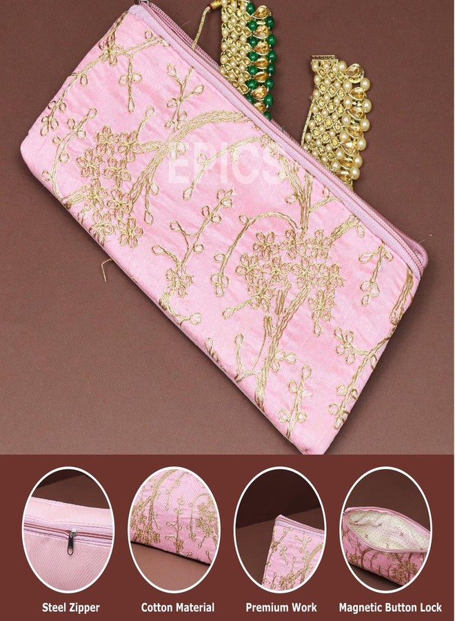 Epics Present (Pack Of 6) Embroidery Wedding Return Gift Women Wholesale Bridal Traveling potli Bag with Zipper for Ladies Shagun Purse Gifting Haldi Mehandi. - Image 3